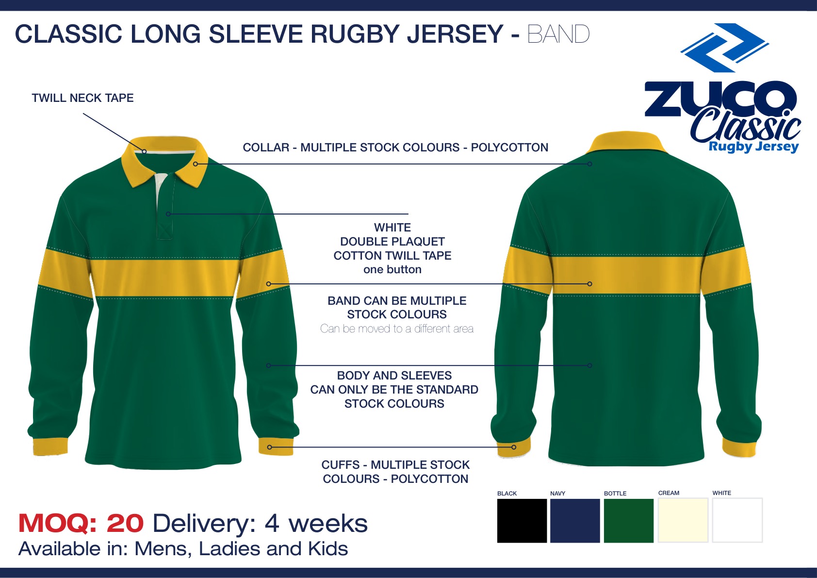 Band rugby jersey - long sleeve spec sheet