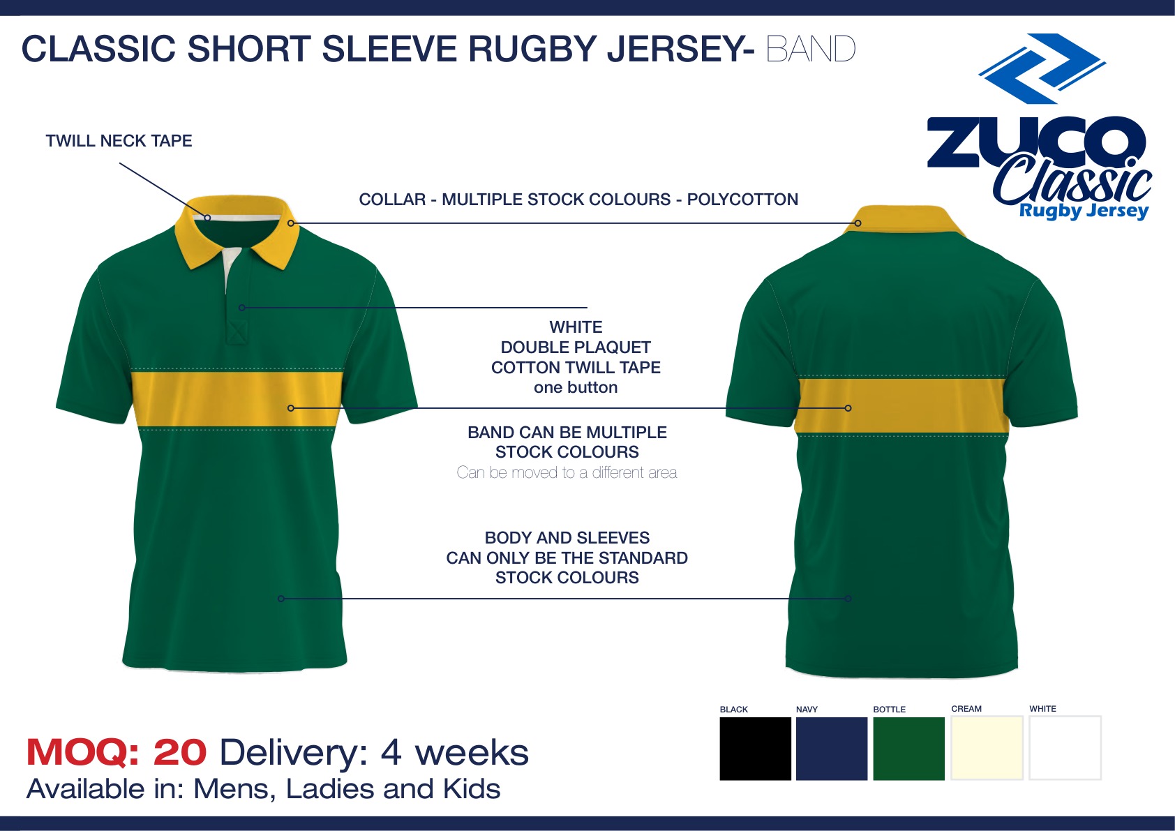 Band rugby jersey - short sleeve spec sheet