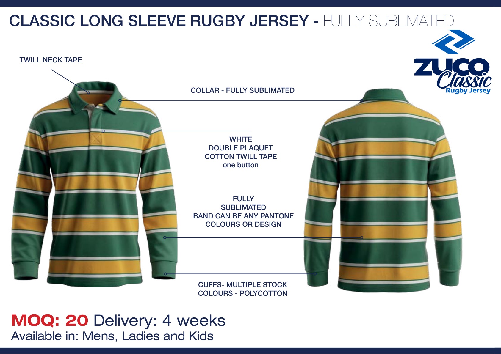 Fully Sublimated rugby jersey - long sleeve spec sheet