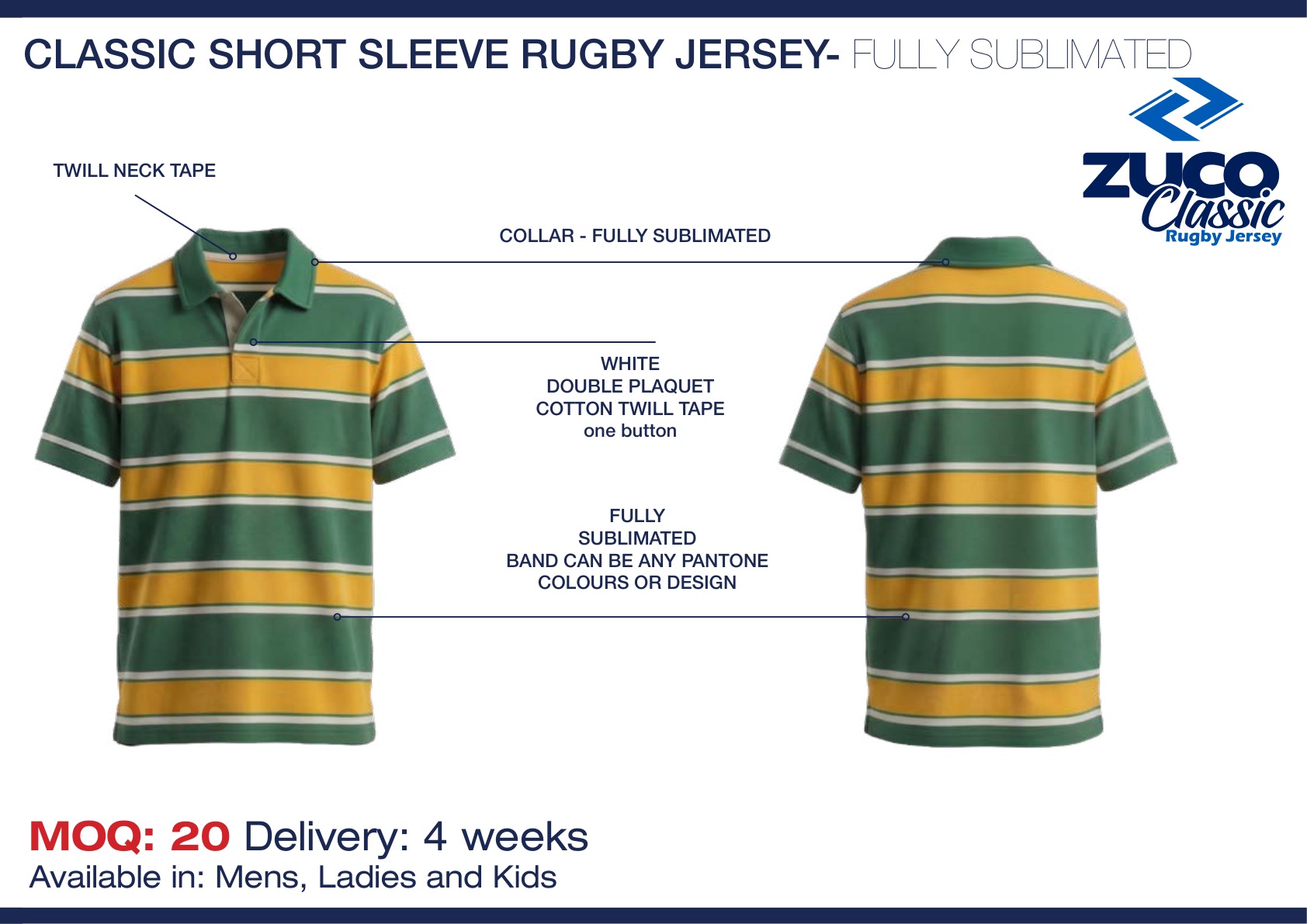 Fully Sublimated rugby jersey - short sleeve spec sheet